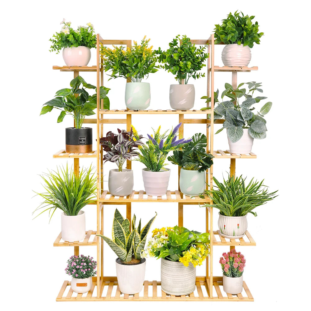 9 Tier Bamboo Potted Plant Stand Rack