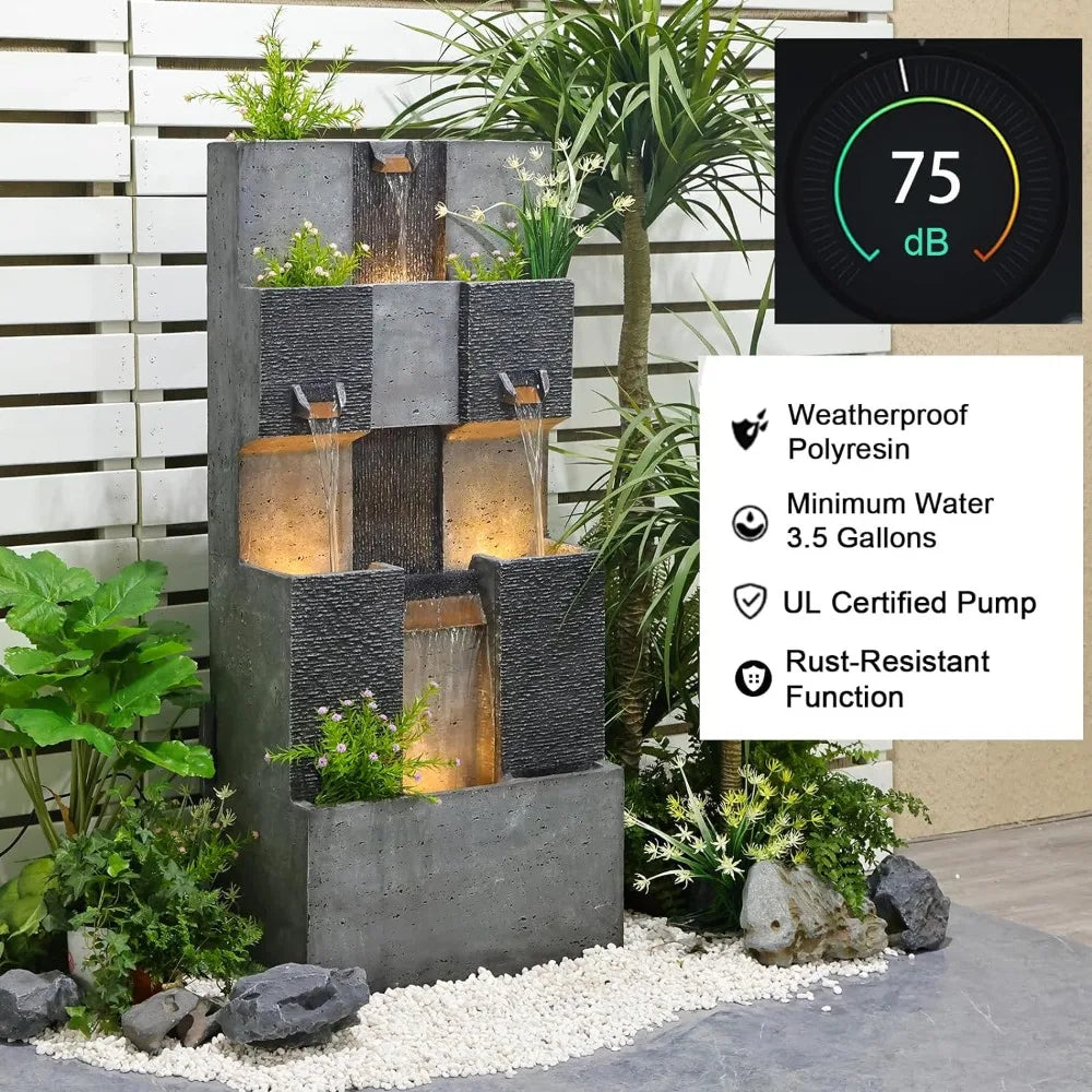 Modern Cascade Outdoor Waterfall Fountain With Lights