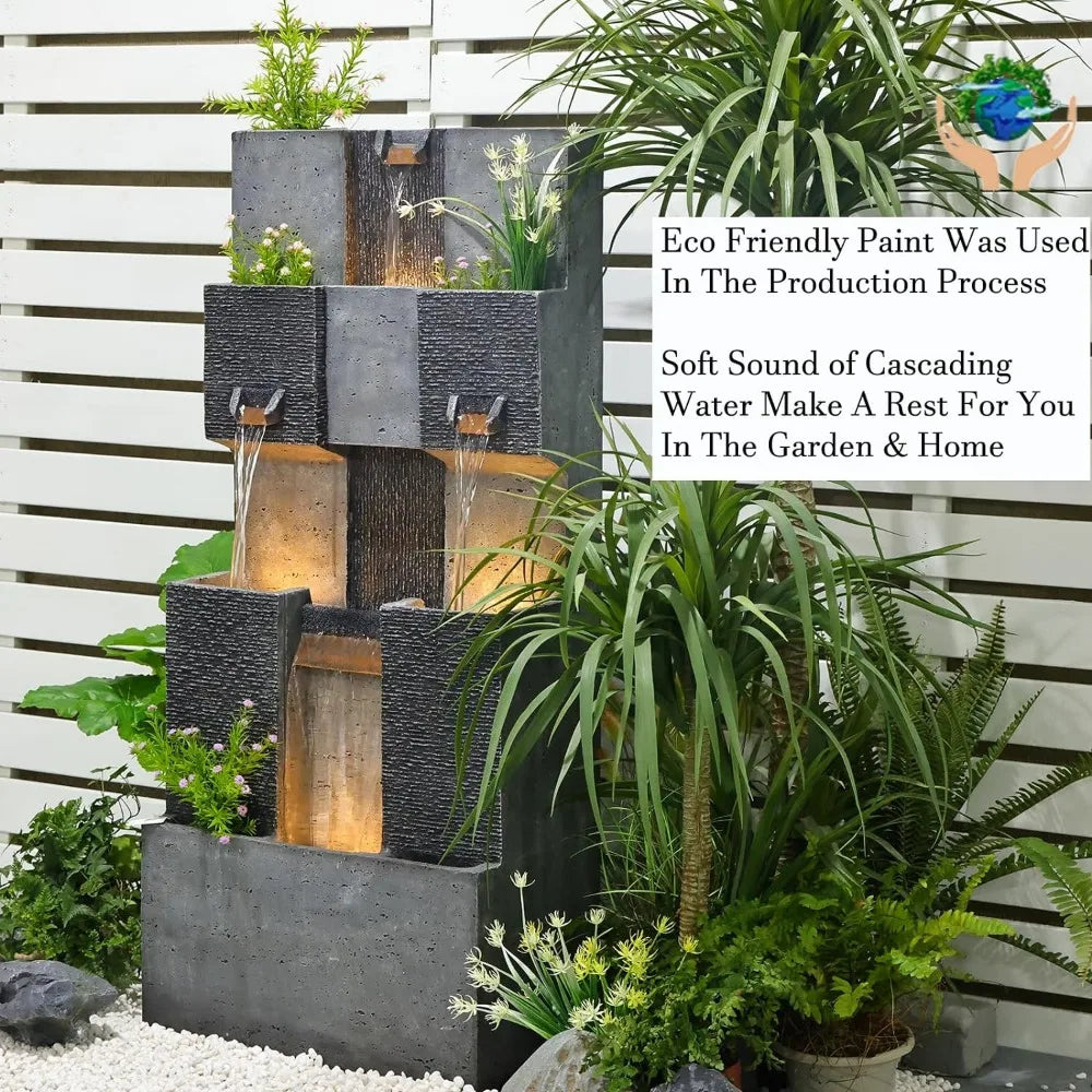 Modern Cascade Outdoor Waterfall Fountain With Lights