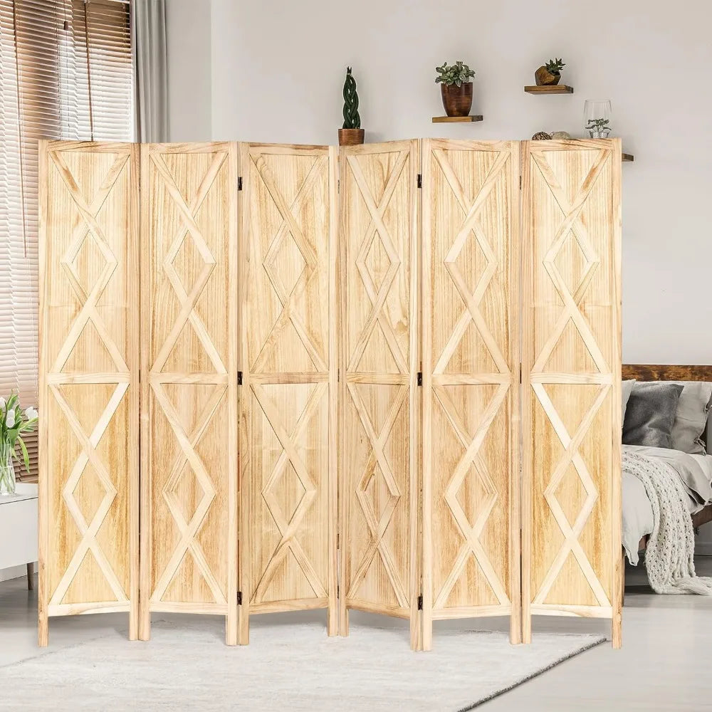 6 Panel Wood Room Folding Privacy Screen Divider