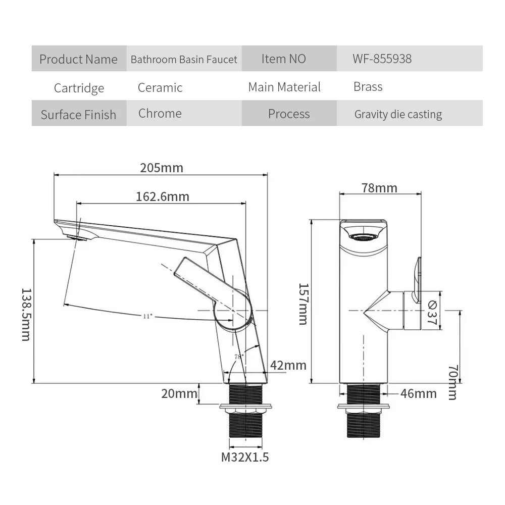 Gold Single Bathroom Handle Faucet Basin