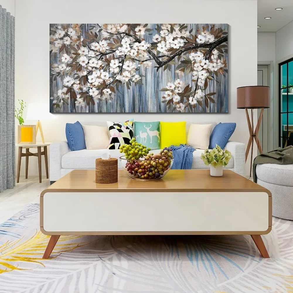 Large Canvas White Flower Tree Wall Art