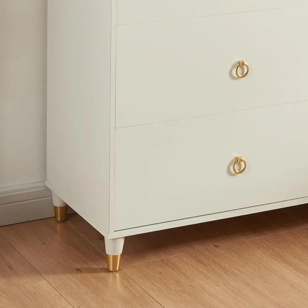 White Modern Storage Dresser Cabinet With Wide Drawers