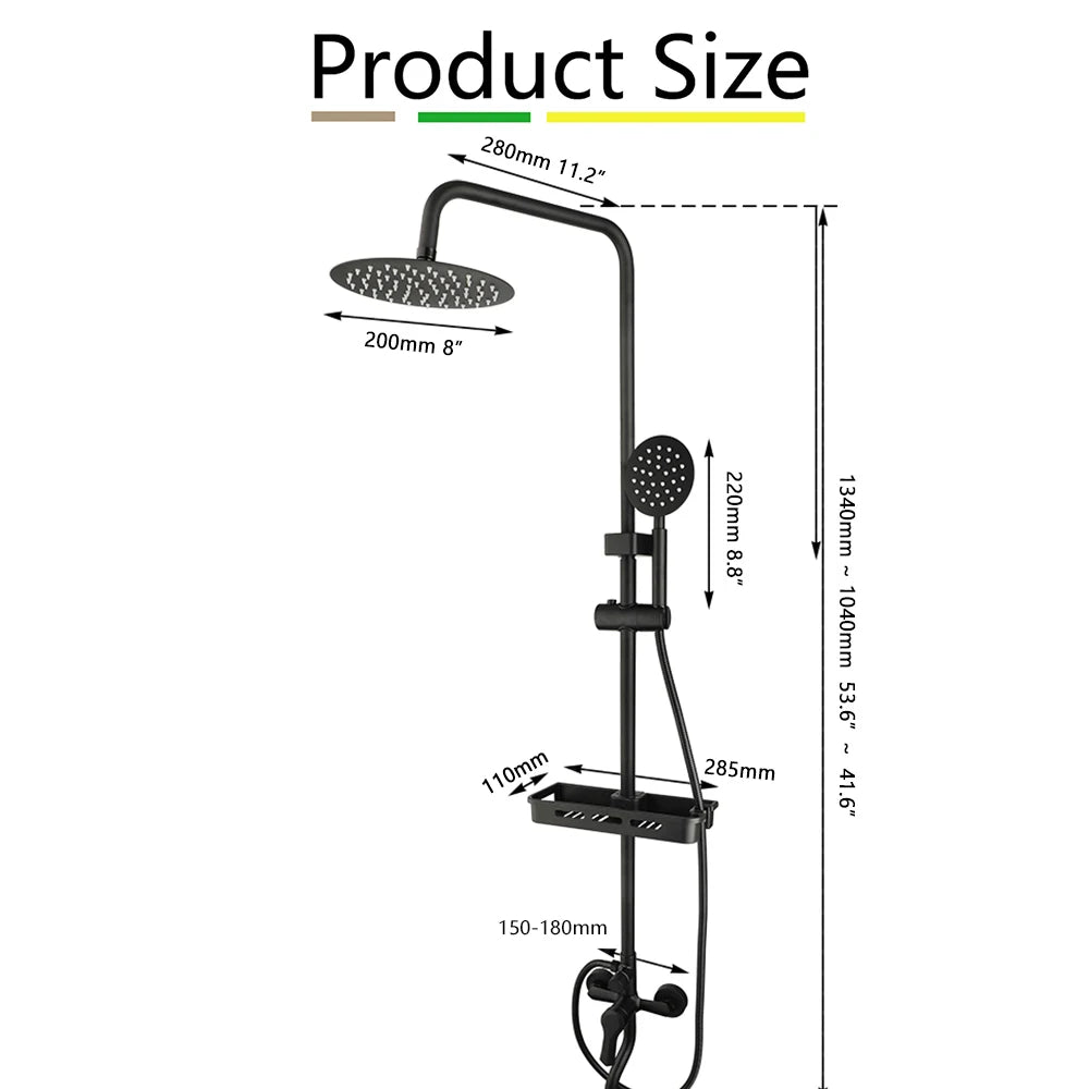 Black 8-Inch Rainfall Shower Head