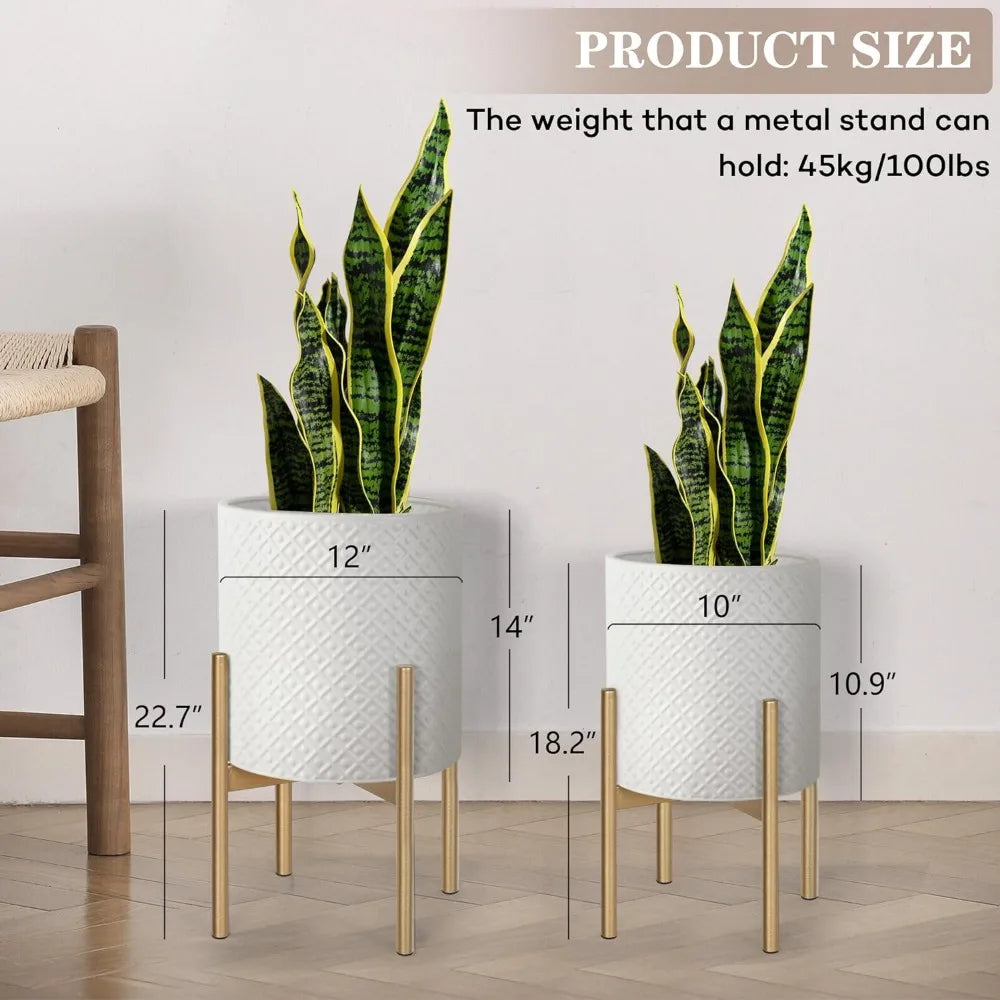 White Planters With Gold Plant Stands