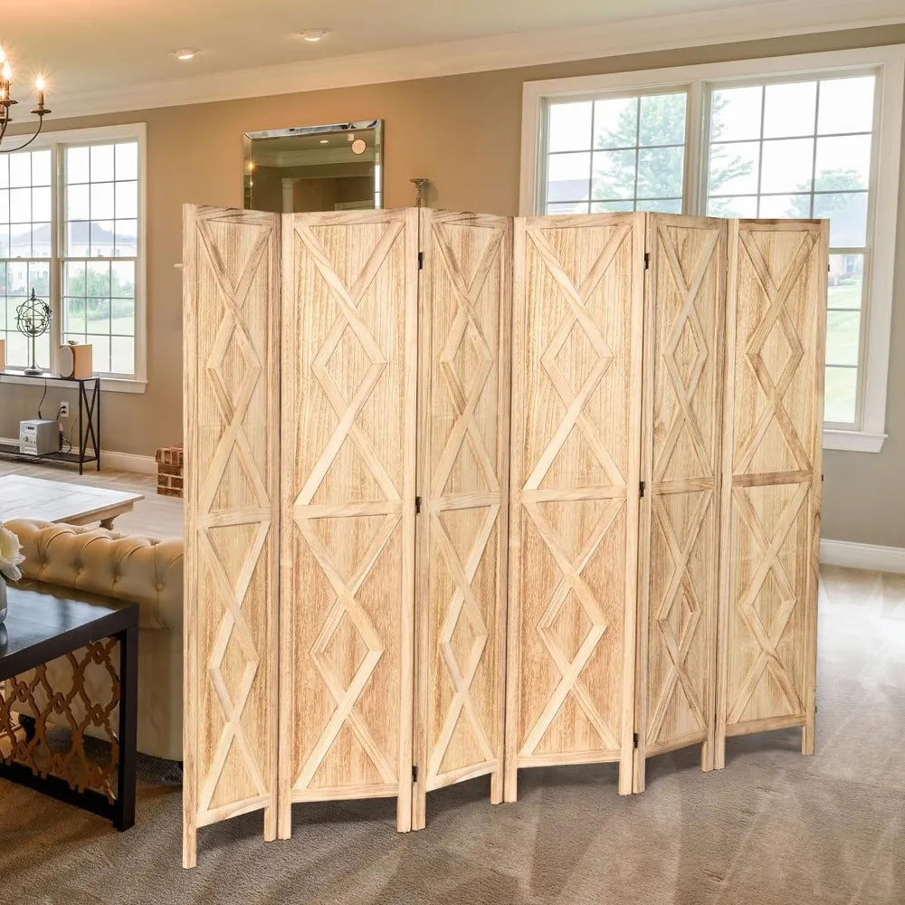 6 Panel Wood Room Folding Privacy Screen Divider