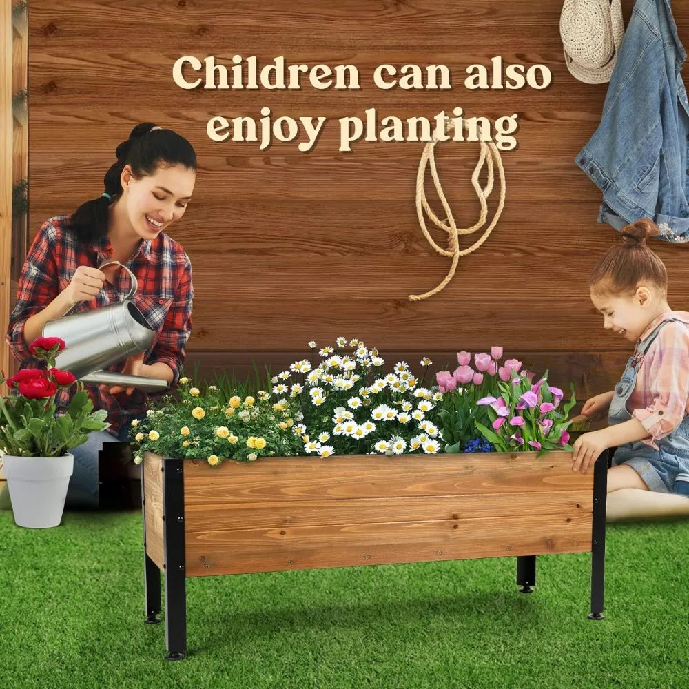 Wood Rectangular Raised Garden Bed Planter