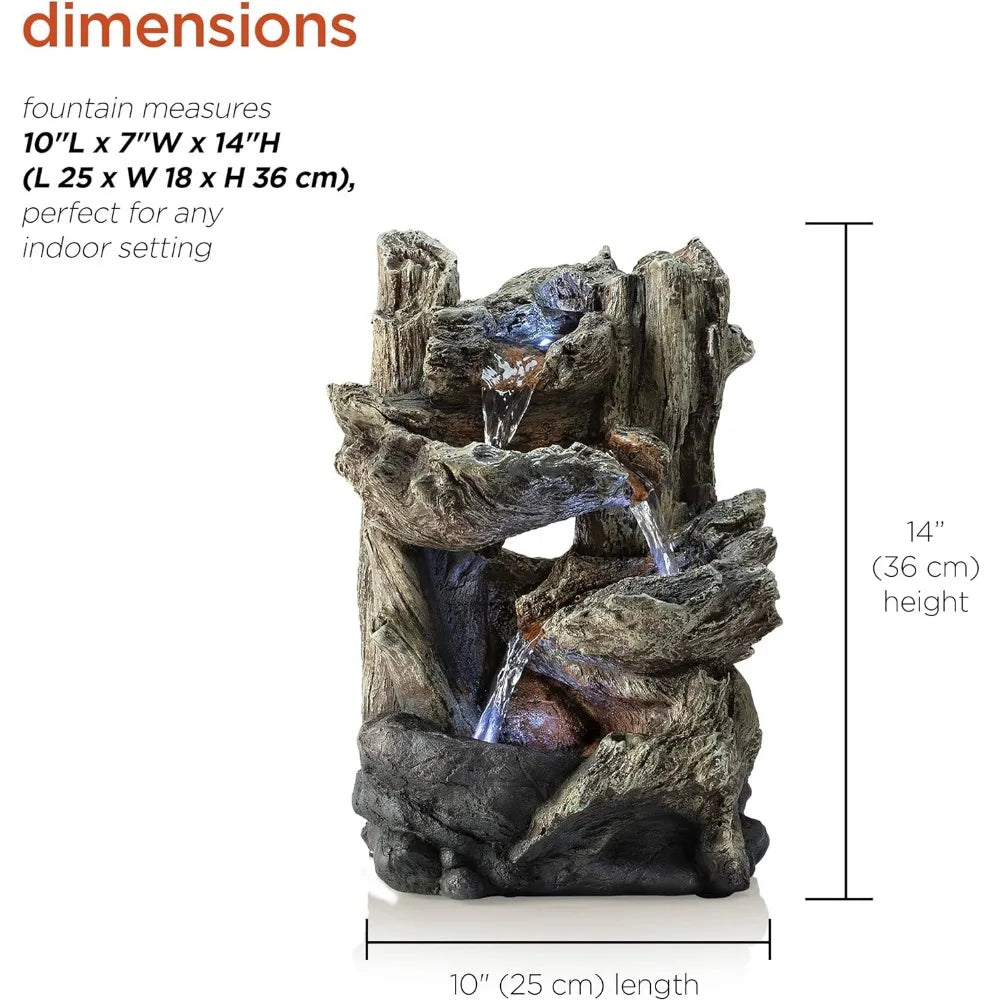 Indoor Tiered Log Tabletop Fountain