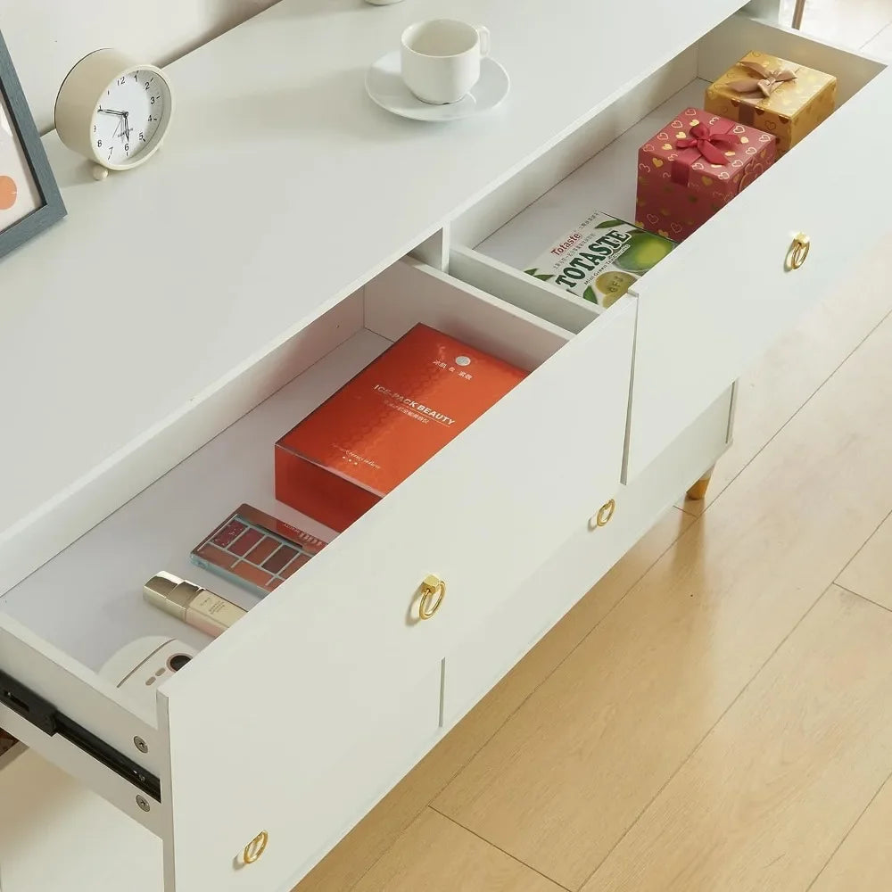 White Modern Storage Dresser Cabinet With Wide Drawers