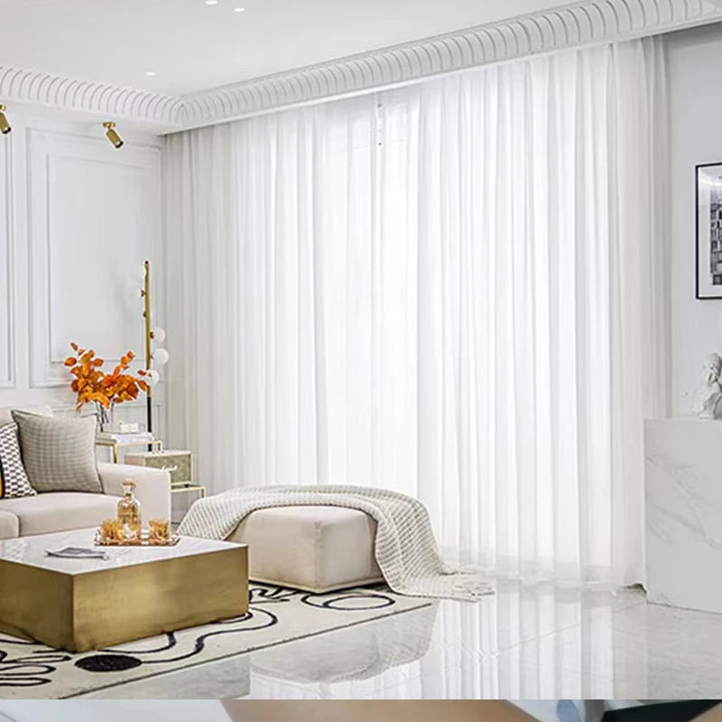 Solid White Tulle Luxurious Chiffon Sheer Window Curtains