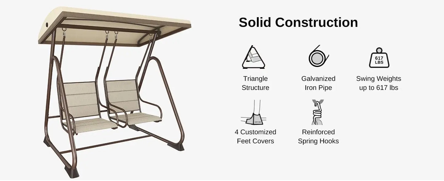 Outdoor Patio Swing With Adjustable Canopy