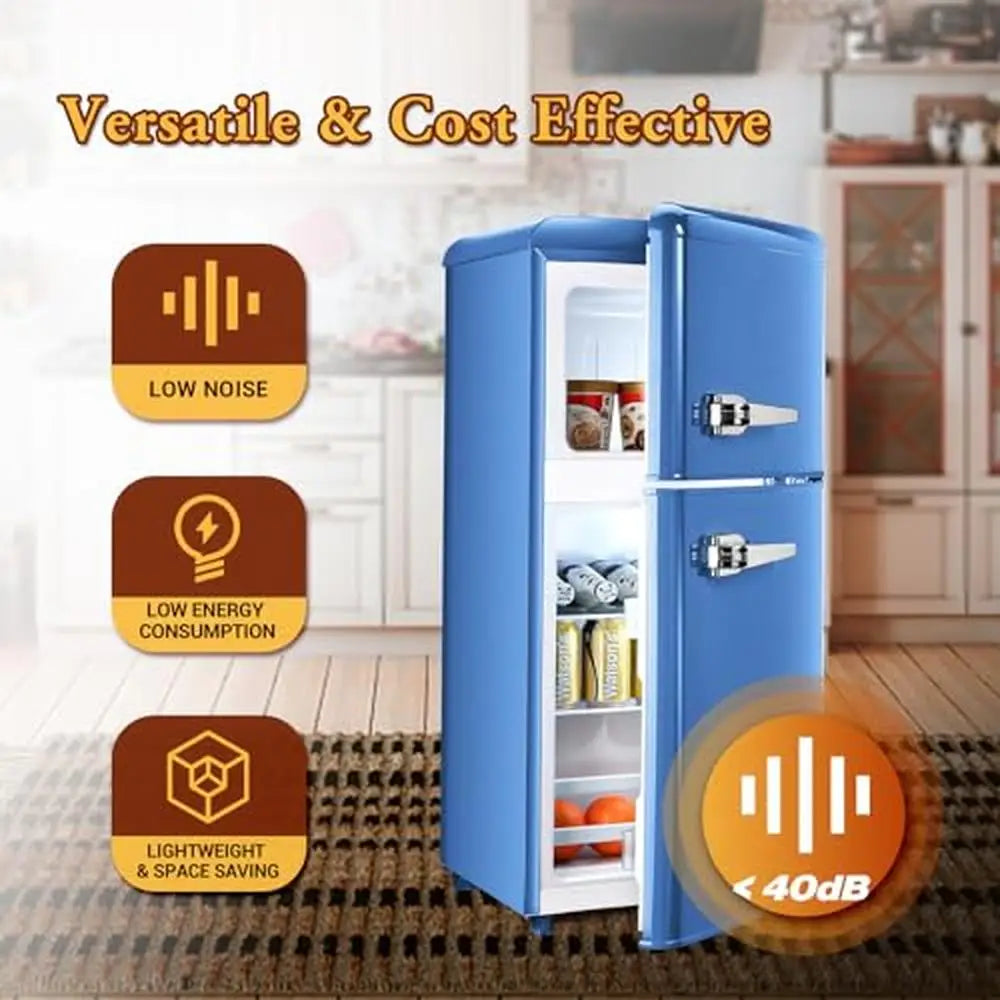 Mini Retro Fridge and Freezer With Ice Trays