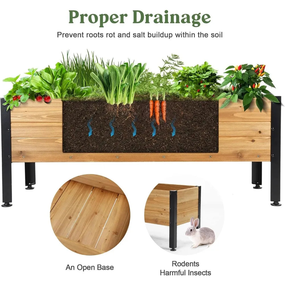 Wood Rectangular Raised Garden Bed Planter