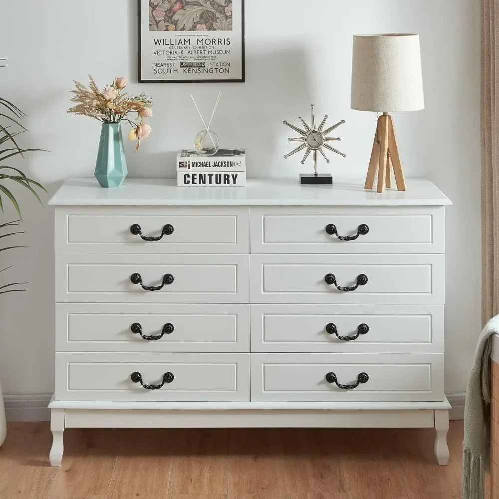 White Modern Storage Dresser Cabinet With Wide Drawers