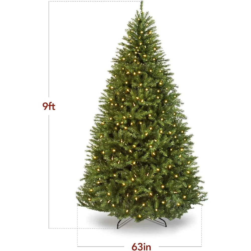 9-Foot Fir Christmas Tree With Warm Lights and Metal Stand