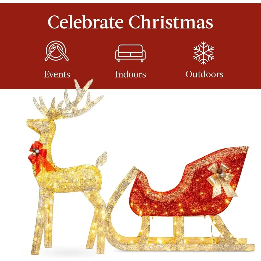 4-Foot Reindeer & Sleigh Decoration With LED Lights