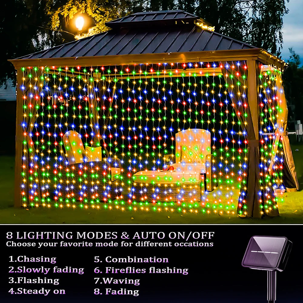 Solar Curtain String Holiday Lights