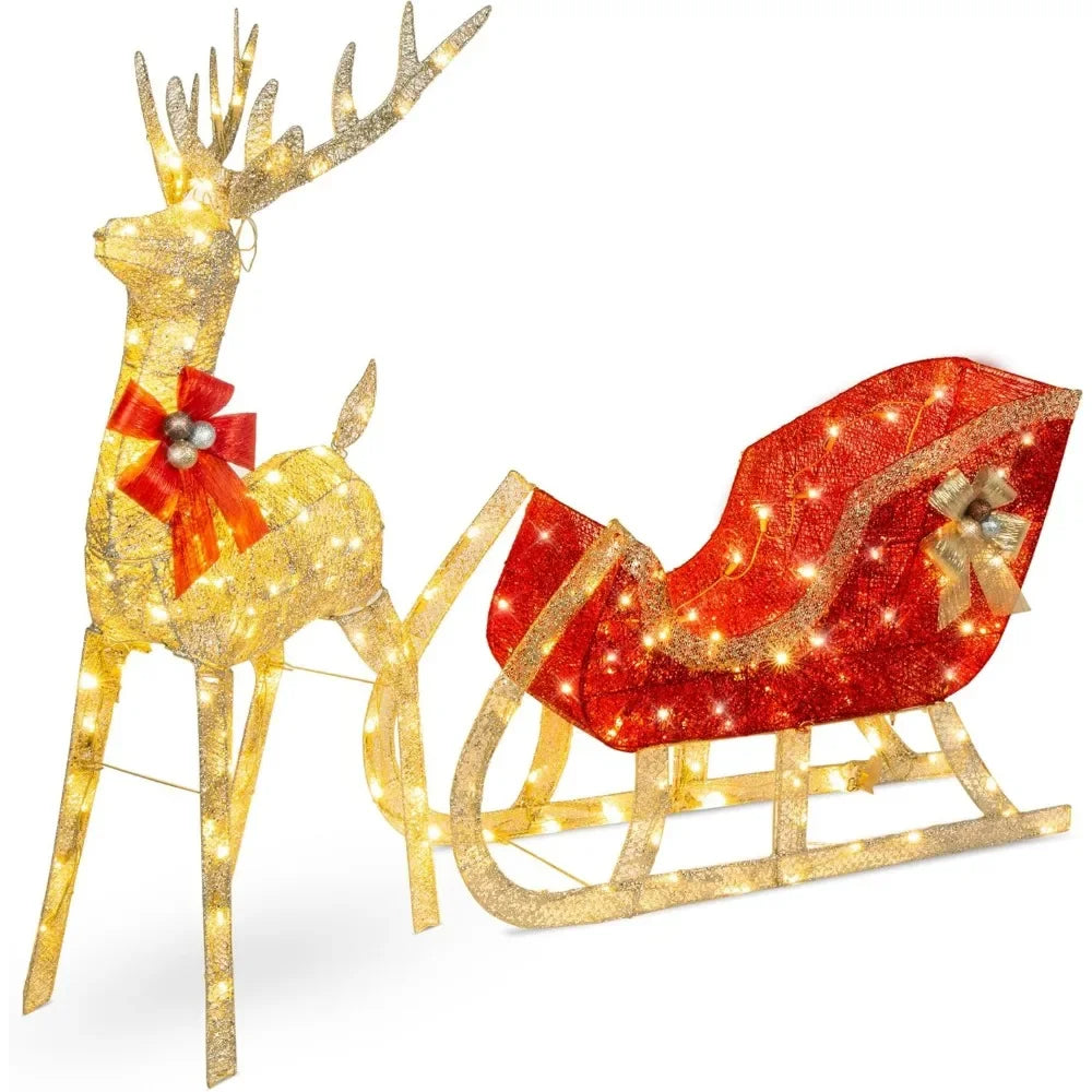 4-Foot Reindeer & Sleigh Decoration With LED Lights