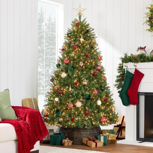 9-Foot Fir Christmas Tree With Warm Lights and Metal Stand