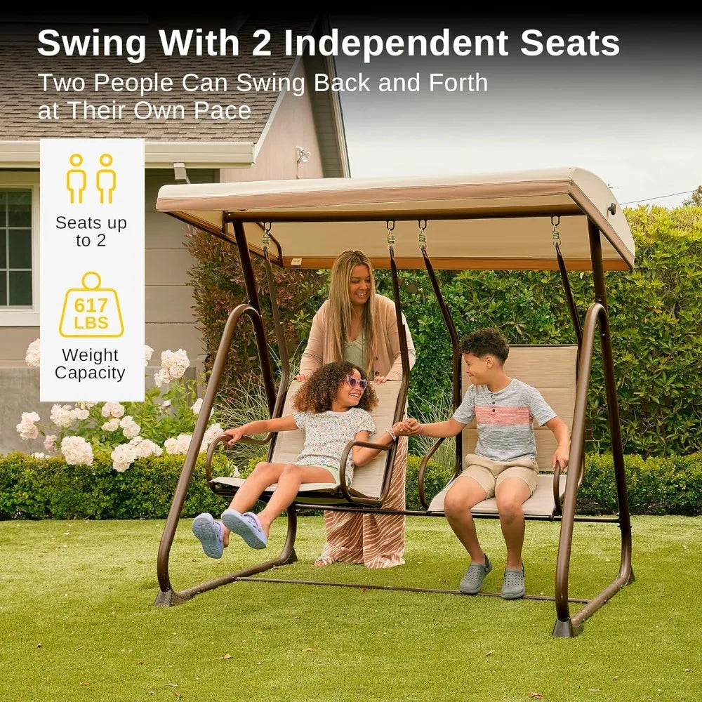 Outdoor Patio Swing With Adjustable Canopy