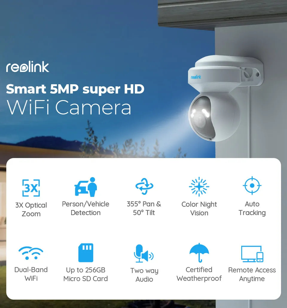 Wifi AI Motion Detection 5MP PTZ Surveillance