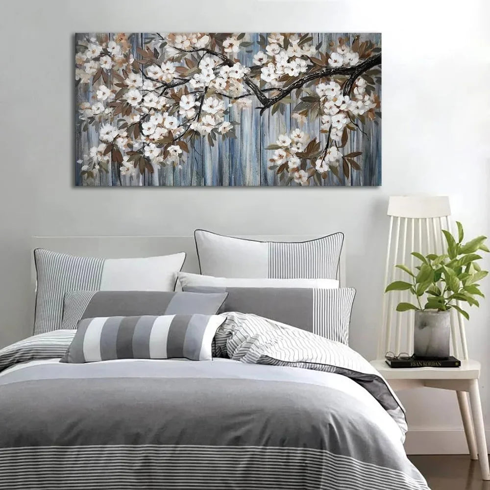 Large Canvas White Flower Tree Wall Art