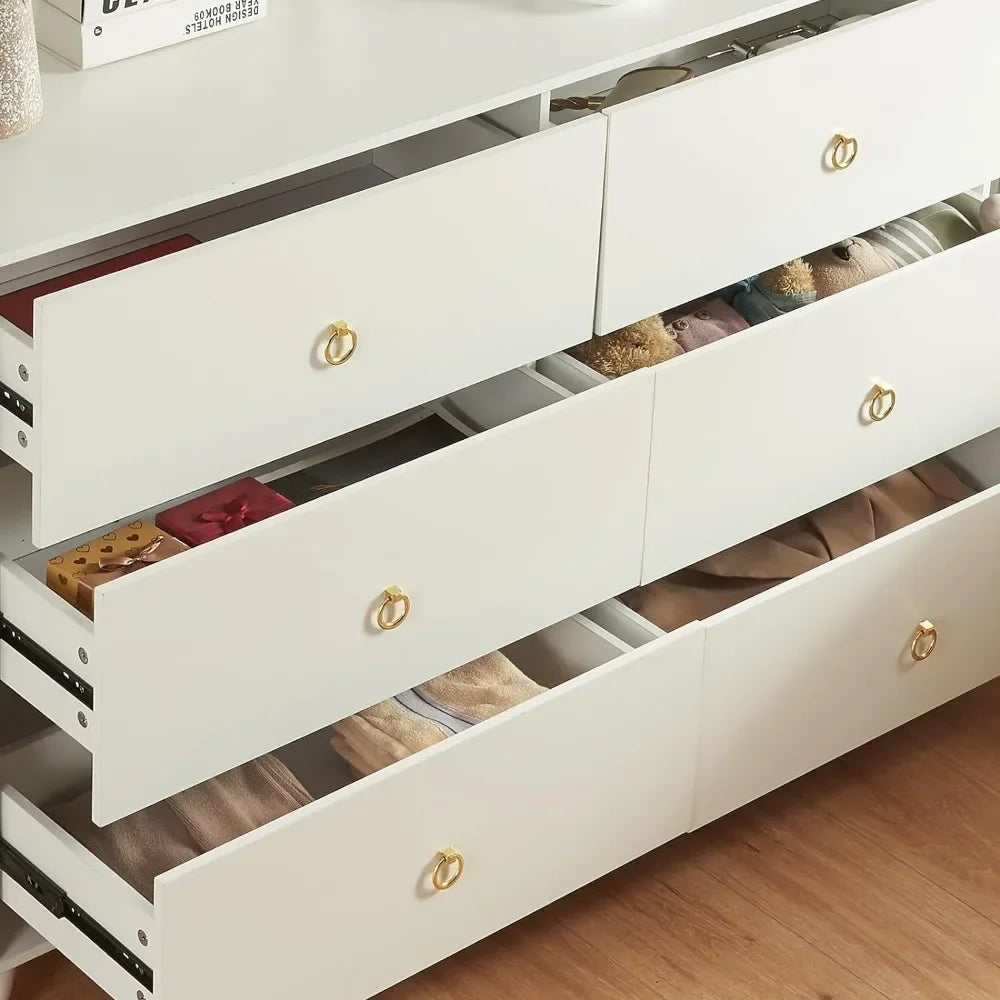 White Modern Storage Dresser Cabinet With Wide Drawers