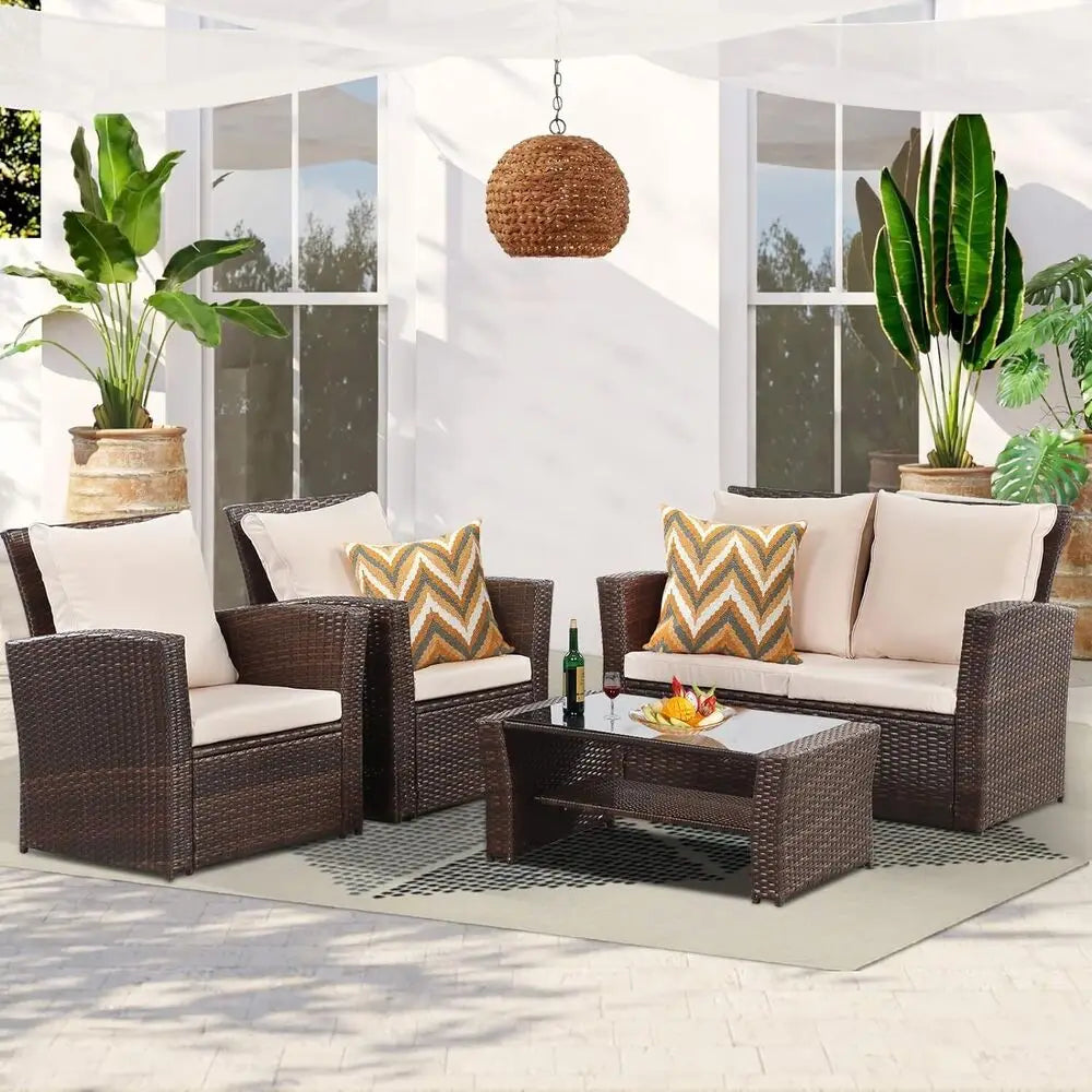 Patio Outdoor Sofa Chair, Cushion, and Coffee Table