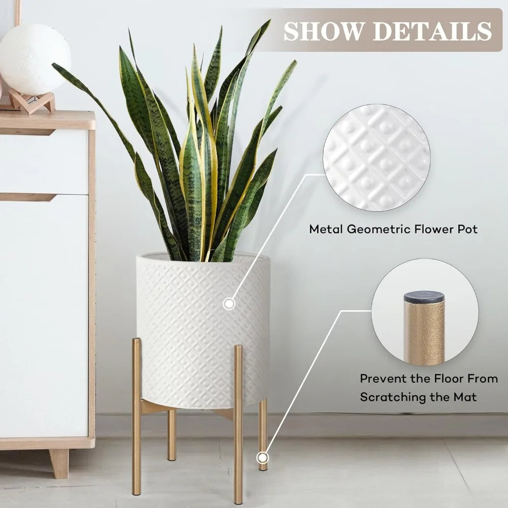 White Planters With Gold Plant Stands