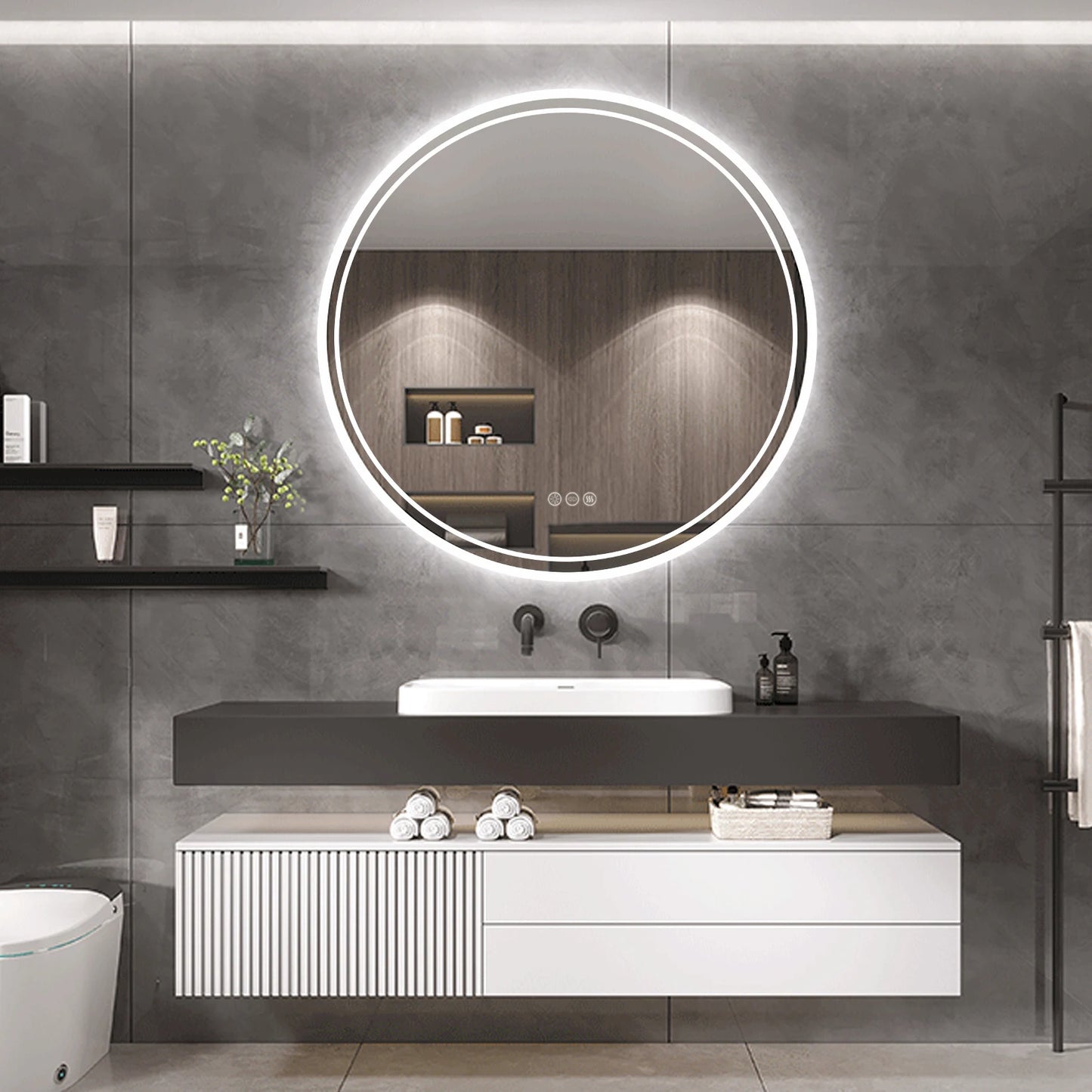 Touch Screen Dimmable Anti-fog Bathroom LED Light Mirror