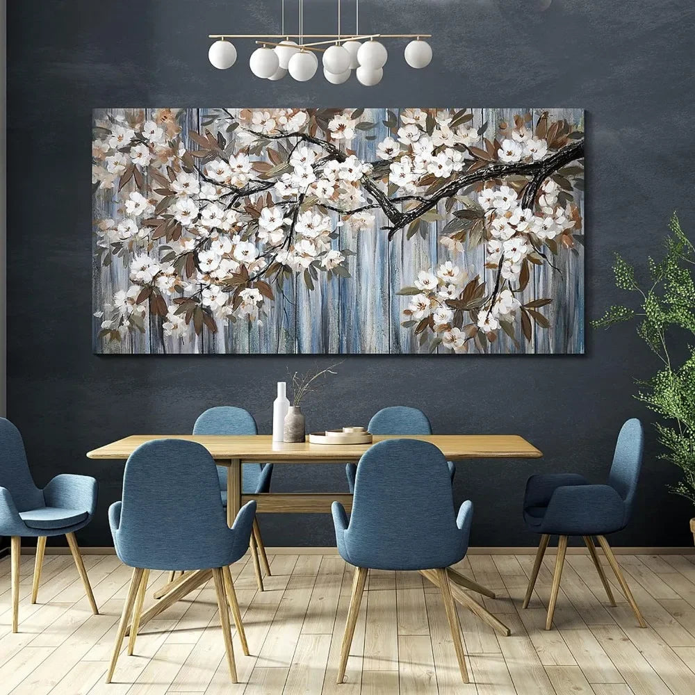 Large Canvas White Flower Tree Wall Art