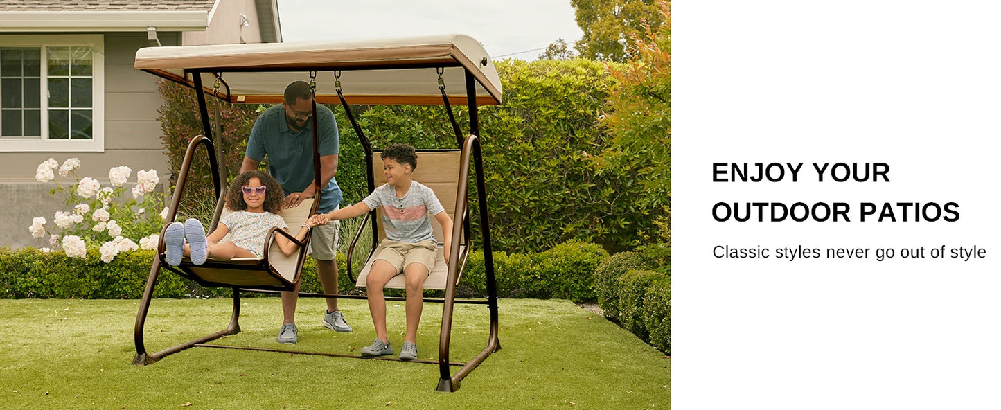 Outdoor Patio Swing With Adjustable Canopy