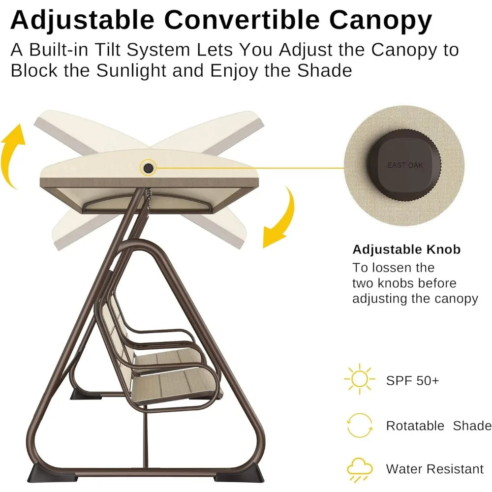 Outdoor Patio Swing With Adjustable Canopy