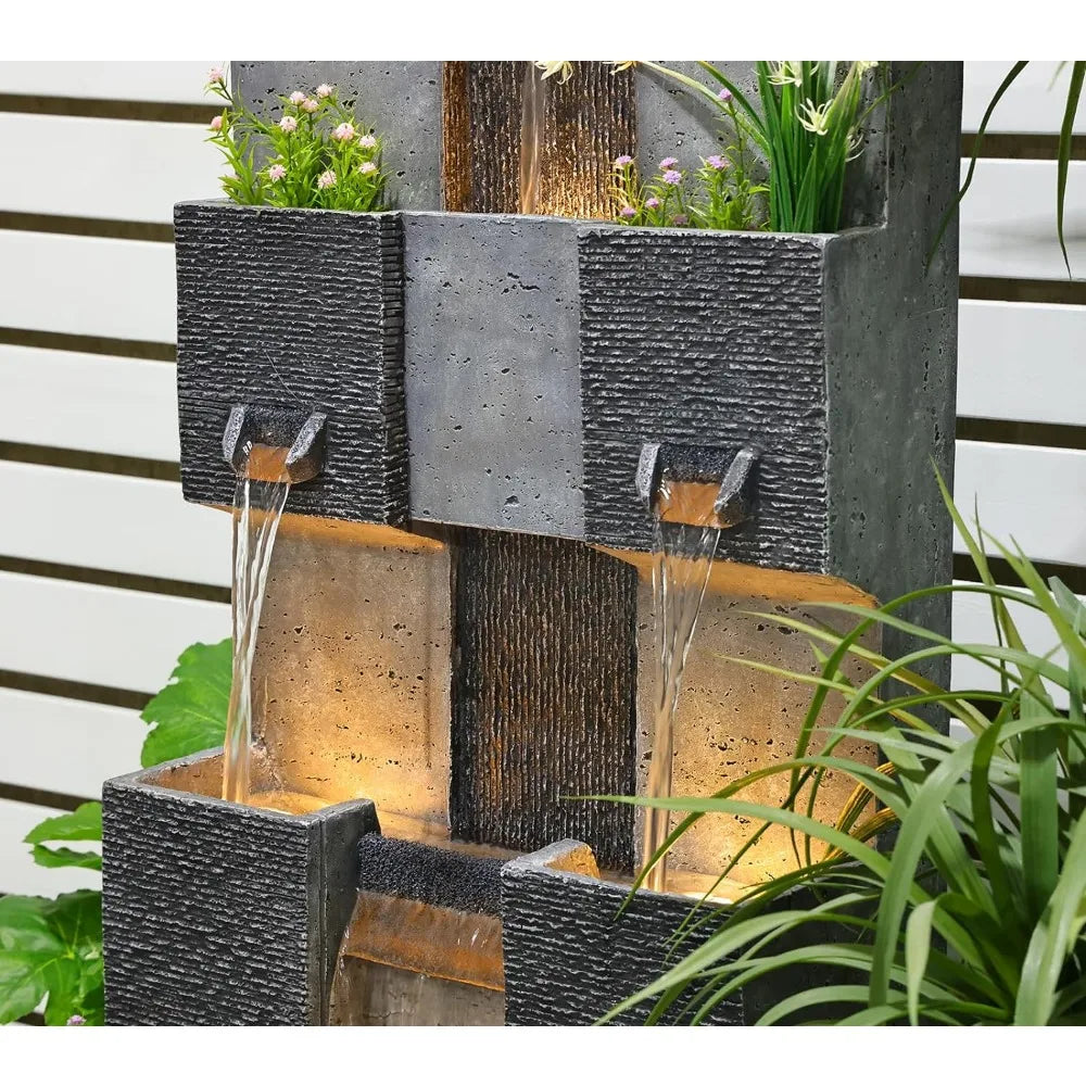 Modern Cascade Outdoor Waterfall Fountain With Lights