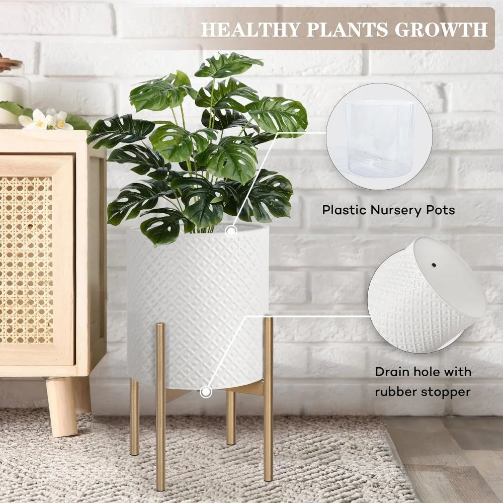 White Planters With Gold Plant Stands