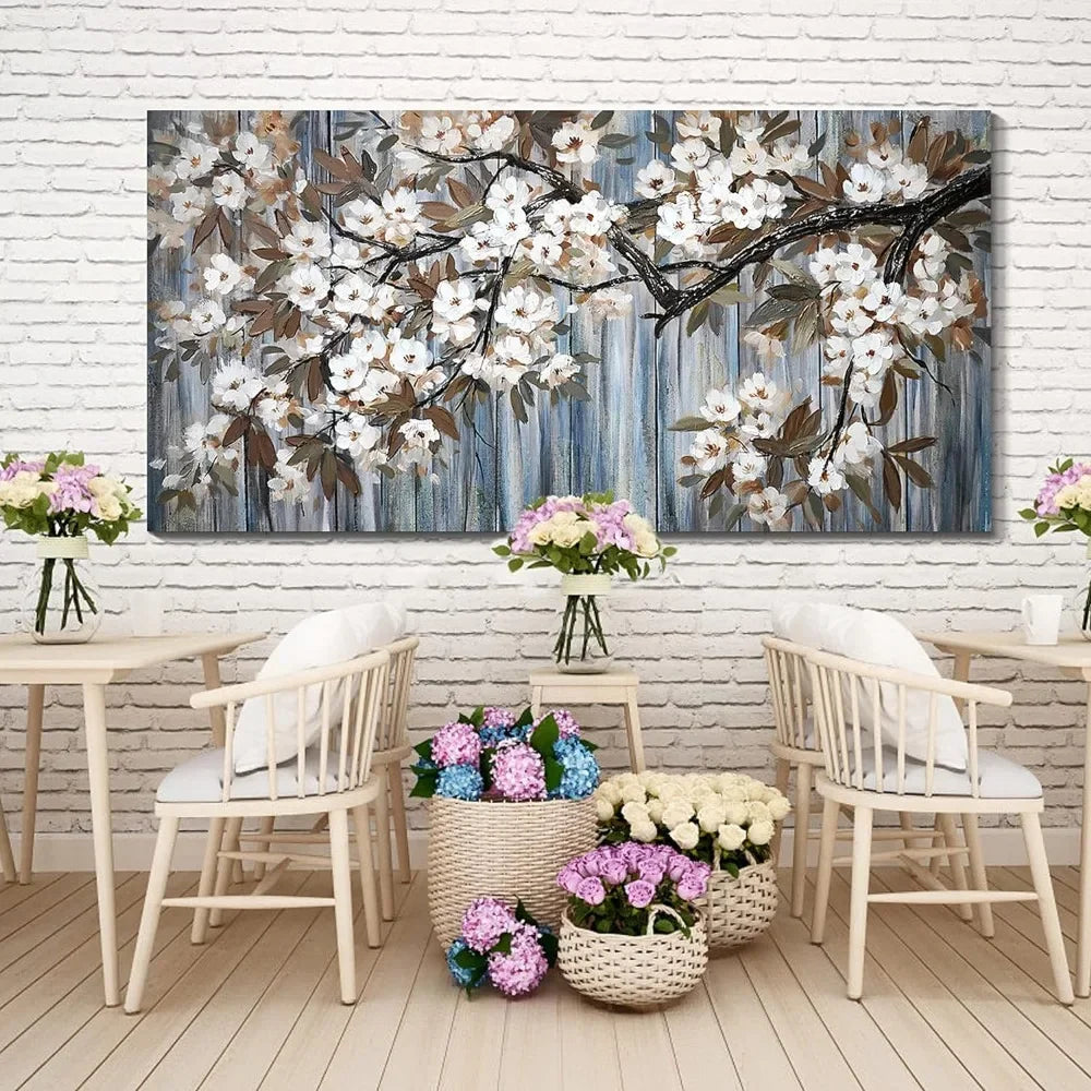 Large Canvas White Flower Tree Wall Art