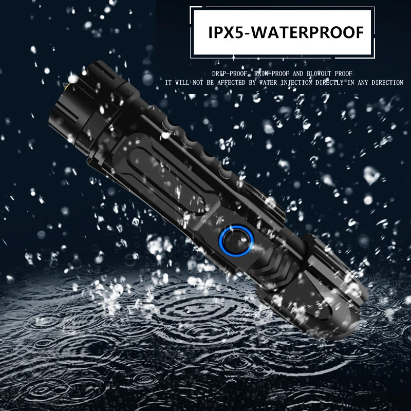 Waterproof Tactical Hunting Flashlight with Safety Hammer