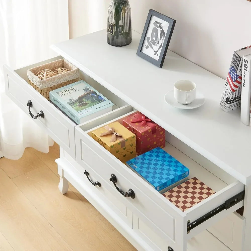 White Modern Storage Dresser Cabinet With Wide Drawers