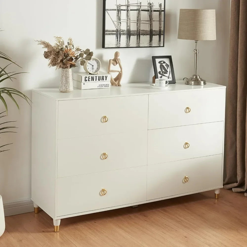 White Modern Storage Dresser Cabinet With Wide Drawers