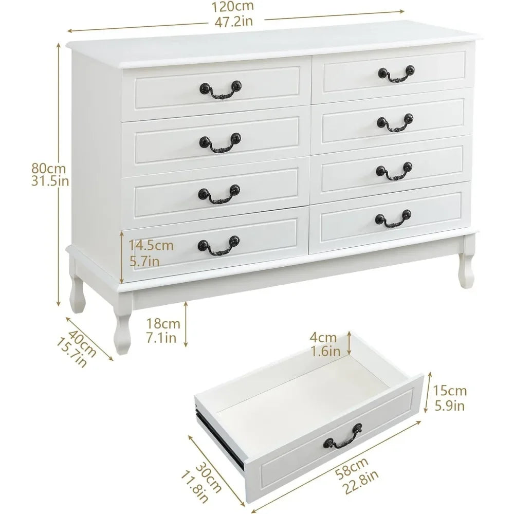 White Modern Storage Dresser Cabinet With Wide Drawers