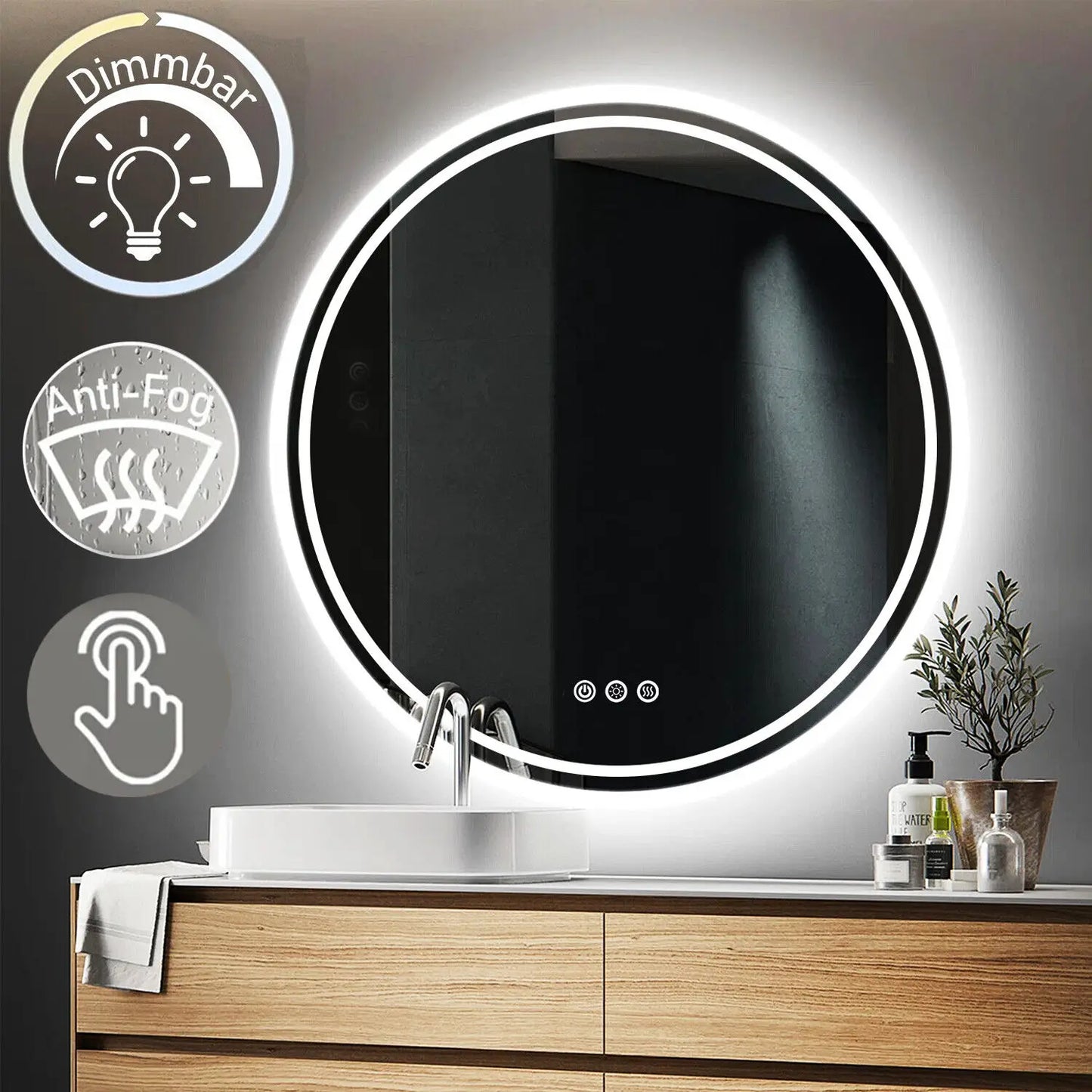 Touch Screen Dimmable Anti-fog Bathroom LED Light Mirror