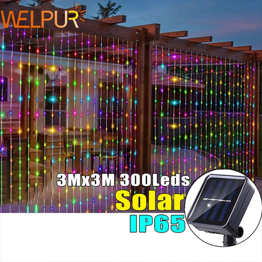 Solar Curtain String Holiday Lights