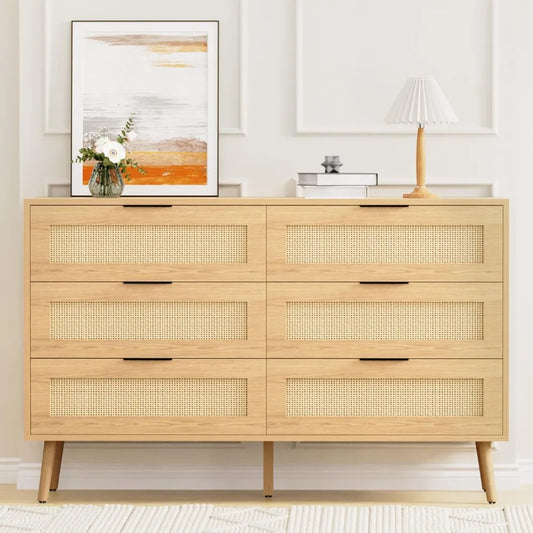 Natural Rattan Dresser with 6 Drawer Chests