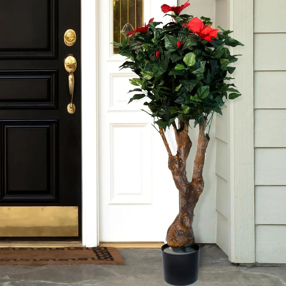 Artificial Plant with UV-Resistant Leaves and Pink Flowers