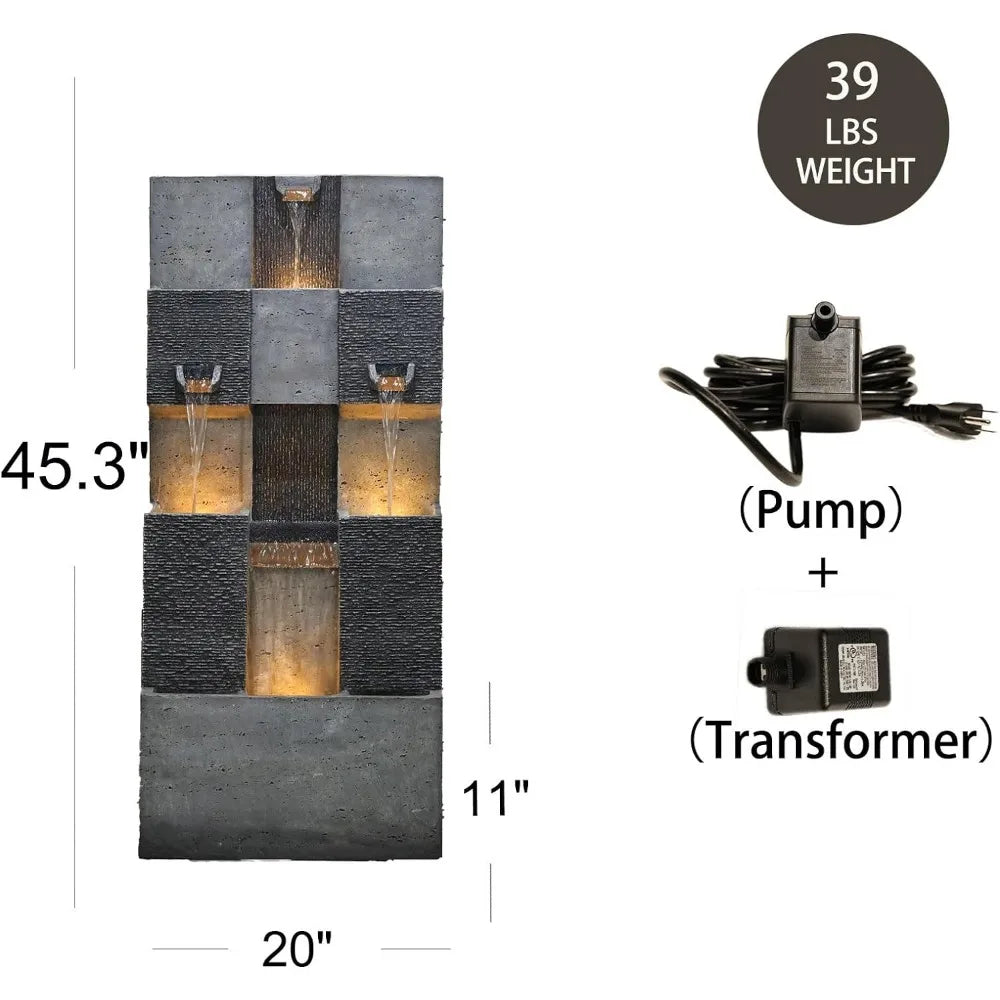 Modern Cascade Outdoor Waterfall Fountain With Lights