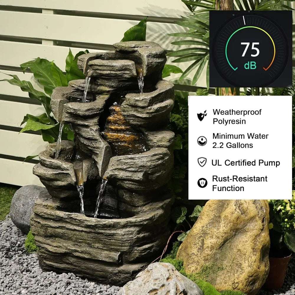 Outdoor Stacked Rock Waterfall Fountain