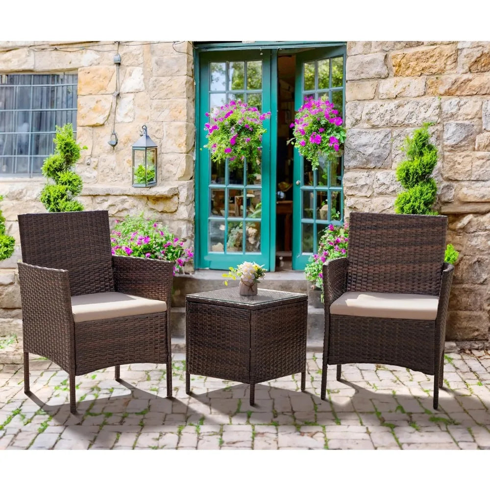 3-Piece Patio Chairs With Tempered Glass Table