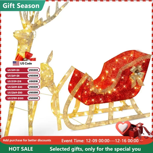 4-Foot Reindeer & Sleigh Decoration With LED Lights