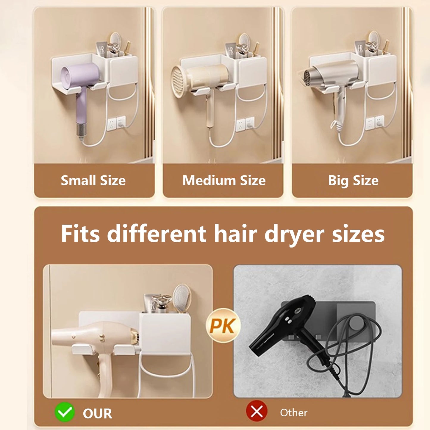 Hair Dryer Wall Holder And Organizer