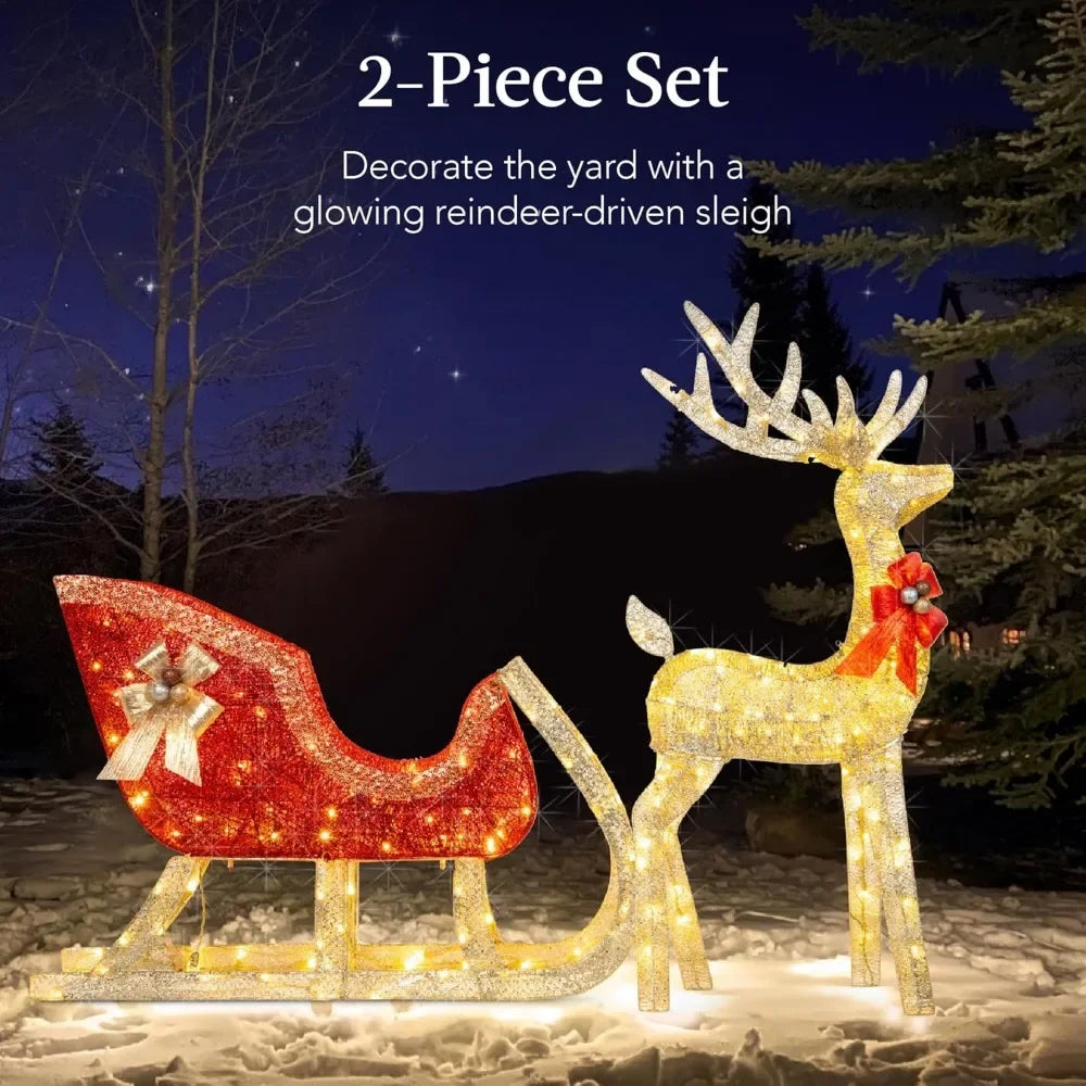 4-Foot Reindeer & Sleigh Decoration With LED Lights